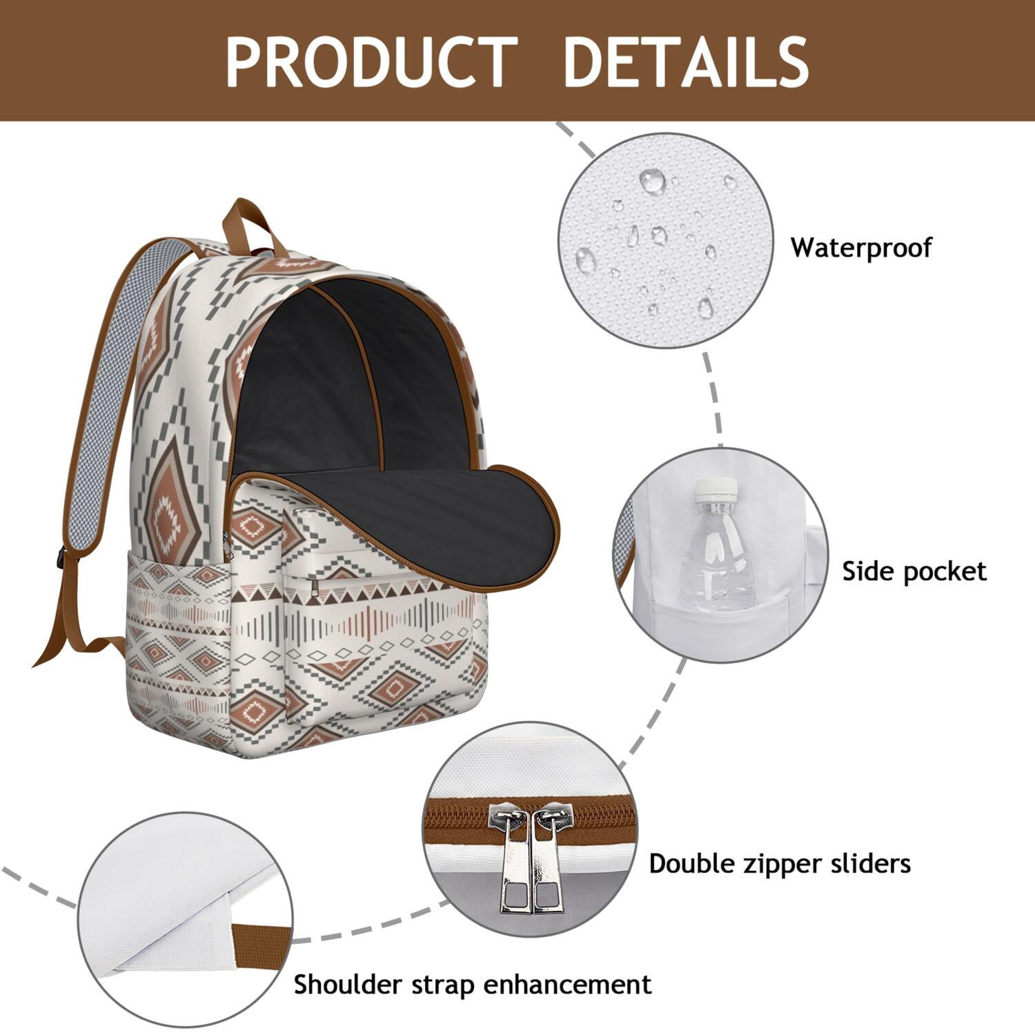 Boho Style Backpack for Teen Girls, Floral Water-Resistant Laptop Bag with Reinforced Straps and Travel-Friendly Design