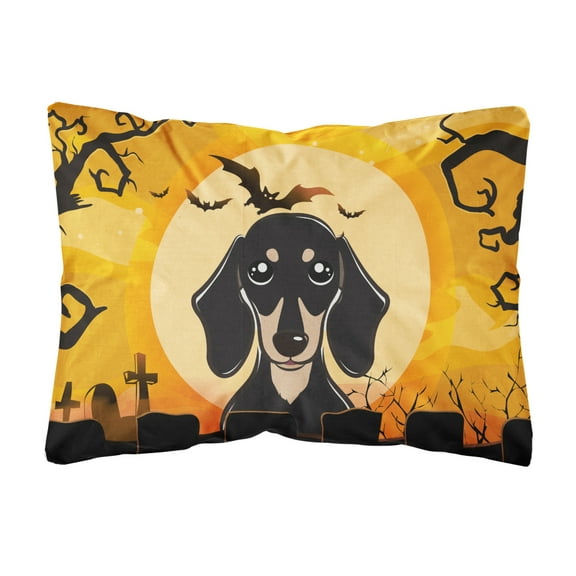 Carolines Treasures BB1773PW1216 Halloween Smooth Black and Tan Dachshund Canvas Fabric Decorative Pillow, 12H x16W,