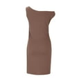thumbnail image 6 of Wedding Guest Dress Plus Size, Ladies' Summer Solid Color Off Shoulder Dress Slim Sexy Hip Hugging Skirt(Coffee,L), 6 of 7
