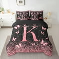 thumbnail image 2 of Homewish Initial K Letter Bedding Comforter Set 7pcs, Black Pink Sequin Print Queen Bedding Sets, Romantic Butterfly Animal Reversible Queen Sheet Sets, Luxury Bedroom Decor, 2 of 7