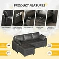 thumbnail image 5 of AECOJOY Sofa Bed, 3 in 1 Sleeper Sofa with Storage Chair, Faux Leather L Shape Couch, Sectional Pull Out Sofa Bed Mid Century Modern Couch for Living Room Clearance, Comfy Sleeper Couch in Black, 5 of 8