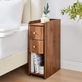 thumbnail image 3 of LEFHDA Modern Narrow Nightstands Set of 2 & Dressers Mid-century Modern Brown Wood Bedside Tables with Drawers, Open Shelf, and Wood Grain Design for Bedroom & Living Room, 3 of 10