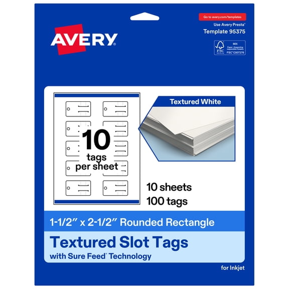Avery Rectangle Rounded Slot Tags , 1.5" x 2.5", Matte, 100 Total