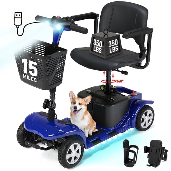 Arshin Mobility Scooters for Seniors,4 Wheels Mobility Scooters Lightweight and Portable,180W 24V Motor,Suitable for Travel,Adults,Elderly(Blue)