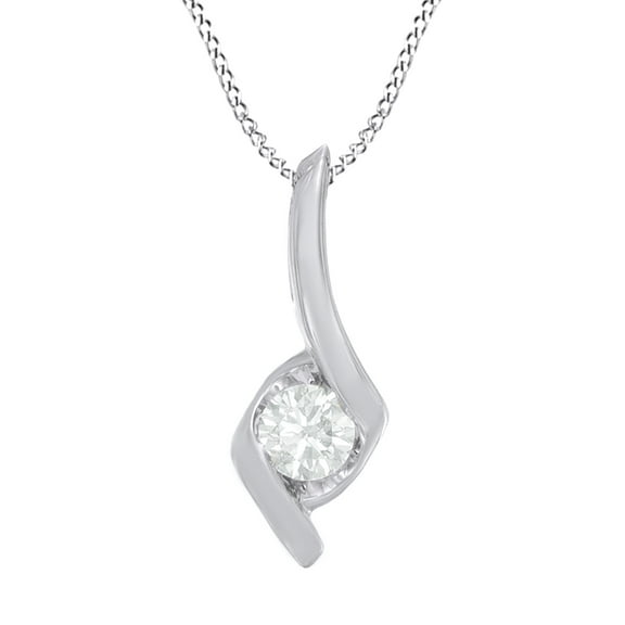 AFFY White Natural Diamond Solitaire Pendant Necklace in 14K Solid White Gold (0.2 Ct)