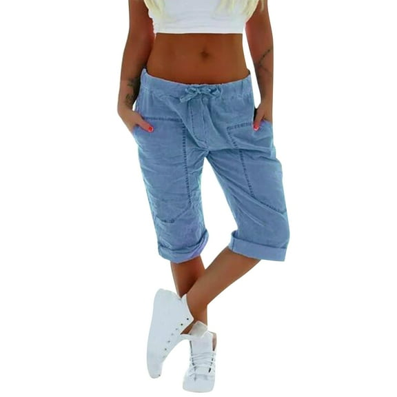 IDALL Plus Size Capris for Women Capri Pants for Women Womens Capris Seven Point Pants Thin Outer Wear Pants in Large Size Loose Pants Capris for Women Blue L