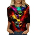 thumbnail image 2 of Womens Mardi Gras Tee Shirts Carnival Masked Graphic Crew Neck T Shirt Casual Fat-Tuesday Long Sleeve Party Tops Festival Mardi Gras Outfit 2026, 2 of 5