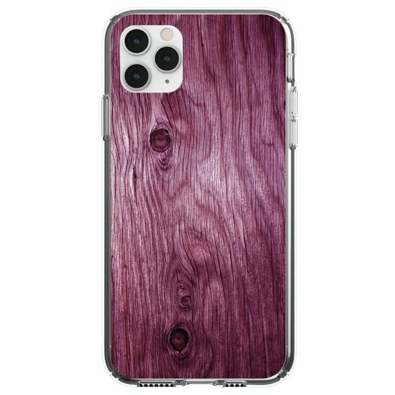 DistinctInk Clear Shockproof Hybrid Case for iPhone 12 Pro MAX (6.7" Screen) - TPU Bumper, Acrylic Back, Tempered Glass Screen Protector - Fuchsia Weathered Wood Grain Print - Faux Wood Grain Image