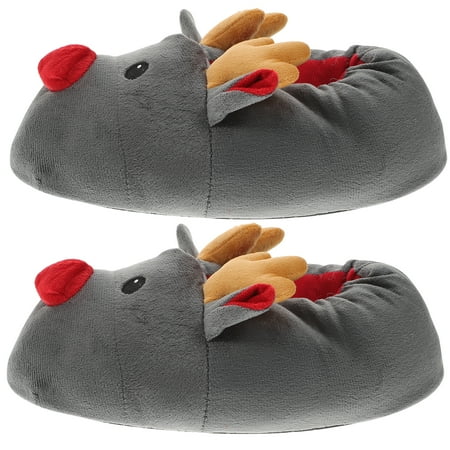 

1Pair Chrismas Deer Slippers Winter Wearing Warm Shoes for Indoor Dark Grey