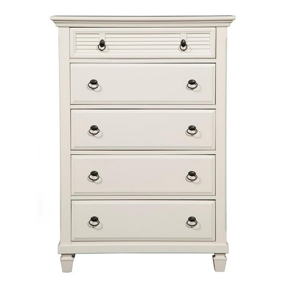 Bowery Hill Coastal 5-Drawer Pine Wood Bedroom Chest in White