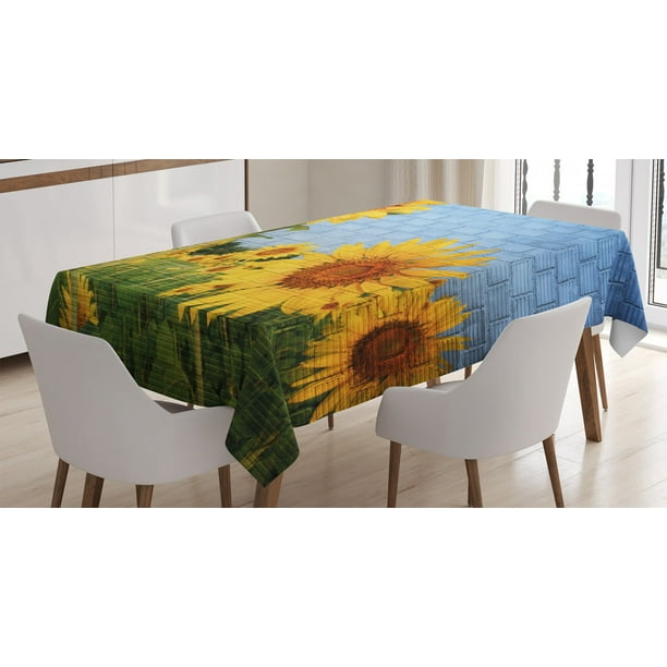 Rustic Home Decor Tablecloth, Sunflowers on Wall Peaceful Habitat