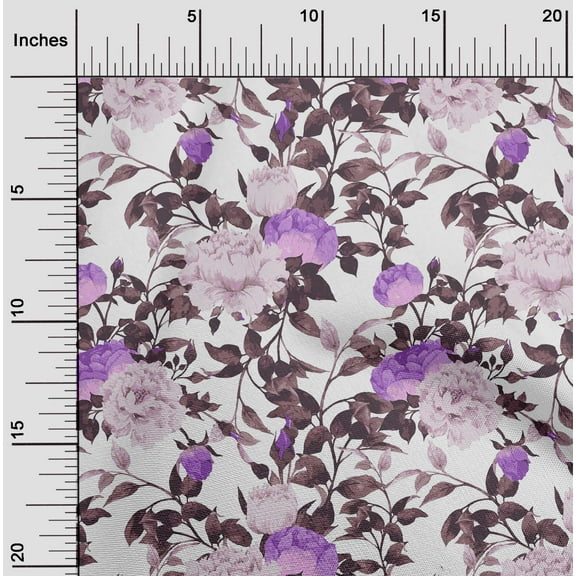 oneOone Cotton Poplin Twill Medium Purple Fabric Flower & Leaves Watercolor Craft Projects Decor Fabric Printed By The Yard 56 Inch Wide