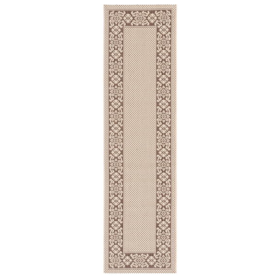 SAFAVIEH Courtyard Catherine Geometric Indoor/Outdoor Runner Rug, Cream/Light Chocolate, 2'3" x 8'