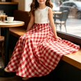 thumbnail image 6 of Ruyang Kids Girls Flared Skirt Plaid Elastic High Waisted A-line Swing Skirt Summer Lightweight Versatile Half Body Skirts, 6 of 9