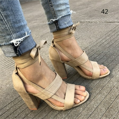 

Women Chunky Heels Sandals Open Toe Solid Color Female Sandals for Summer Women Summer Casual Sandals Shoes Accessories Comfortable Elegant Chunky Heels Open Toe Solid Color 42