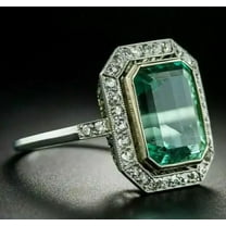2.75Ct Art Deco Lab-Created Diamond & Green Emerald Ring 14k White Gold Finish