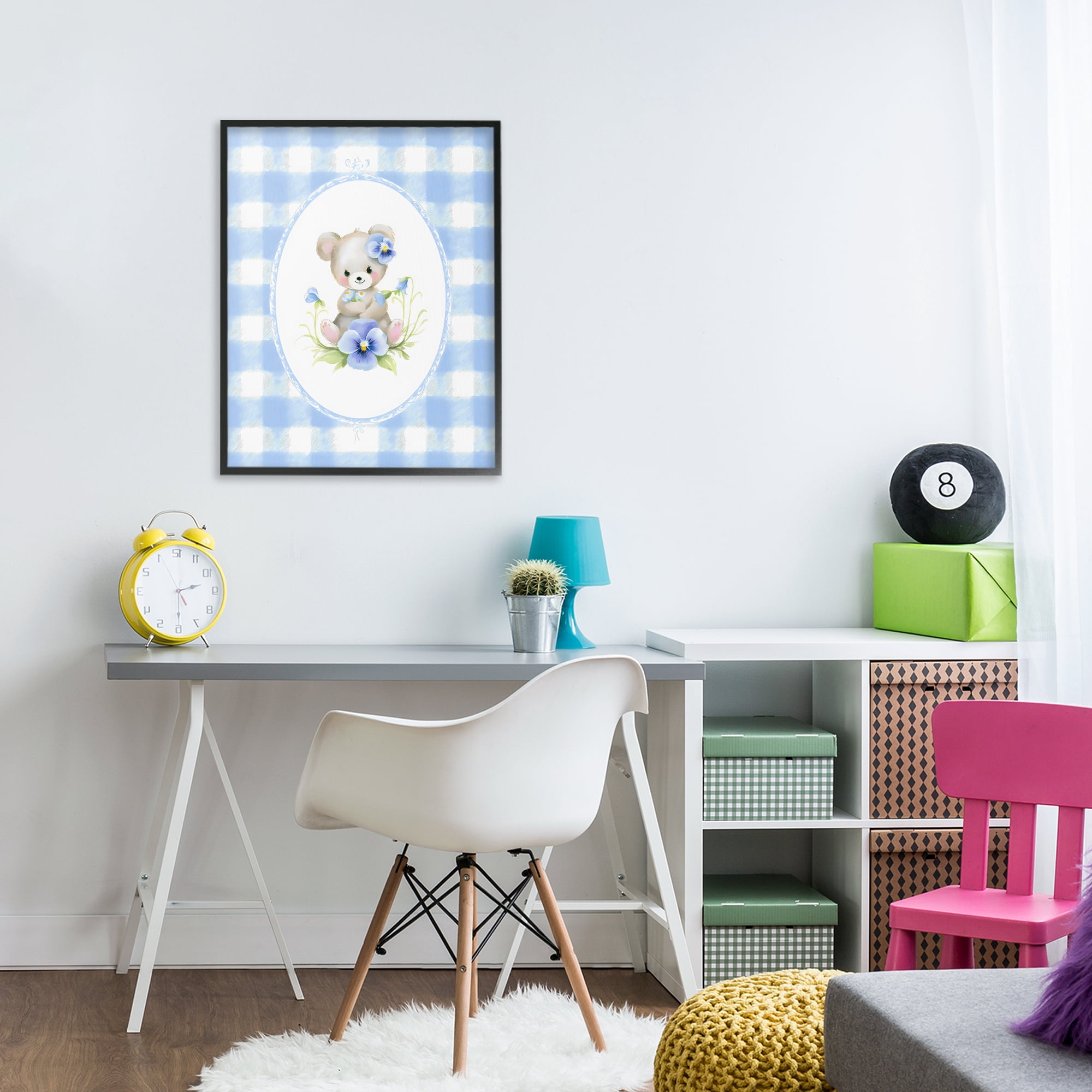 Stupell Industries Little Bear Blue Gingham Black Framed Giclee Art, design by Arlington Prints