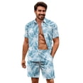 thumbnail image 3 of Yuyamidu His and Hers Matching Outfits Tank Dresses for Women 2026 Men's 2 Piece Short Sets Short Sleeve Casual Beach Button Down Shirts and Shorts Vacation Sets Palm Leaf Blue Man S, 3 of 5