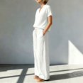 thumbnail image 6 of BRELIL Women Plus Size Two Piece Outfits V Neck Short Sleeve Tee Wide Leg Pants Casual Lounge Set Solid Boho Vacation Travel Loose Tracksuit, White XL, 6 of 6