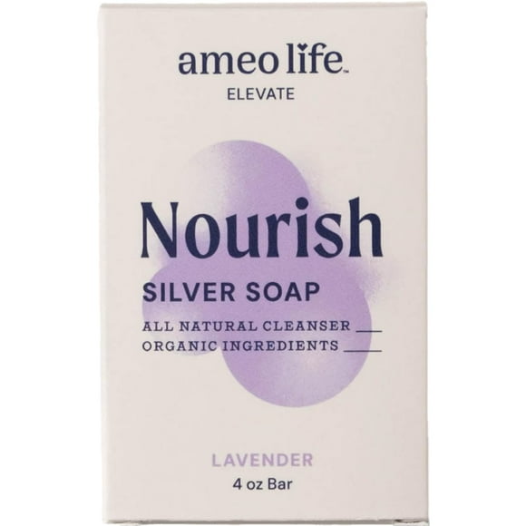 Ameo Life Jabón orgánico de lavanda y plata con 30 ppm de plata - Limpia naturalmente la piel Barra de jabón de plata coloidal de 4 oz para mujeres y hombres
