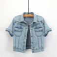 thumbnail image 6 of JIAYUE Outerwear Jacket For Women Solid Color Short Sleeve Relaxed Fit Button Front Denim Trucker Cropped For Classic Outerwear Design, 6 of 8