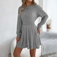 thumbnail image 6 of Ediodpoh Knitted Dress Women's Round Neck Elegant Tunic Winter Sweater A Line Mini Dress Sweater Dress for Fall and Winter Fashion Grey L, 6 of 7