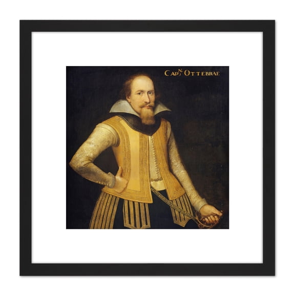 Portrait Captain Otto Brahe Yellow Uniform 8X8 Inch Square Wooden Framed Wall Art Print Picture with Mount
