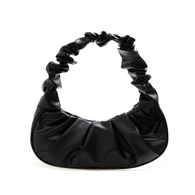 Solid Color Pleated PU Shoulder Underarm Bag Women Large Top-handle Handbags