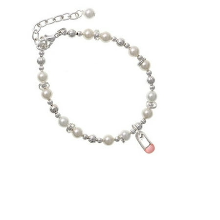 - 2-Sided Pink Baby Safety Pin Imitation Pearl Beaded Bracelet