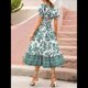 thumbnail image 5 of Vestido Informal, Fluido, con Estampado Floral Bohemio y Mangas Abullonadas para Mujer (Verano 2025) Verde M, 5 of 7