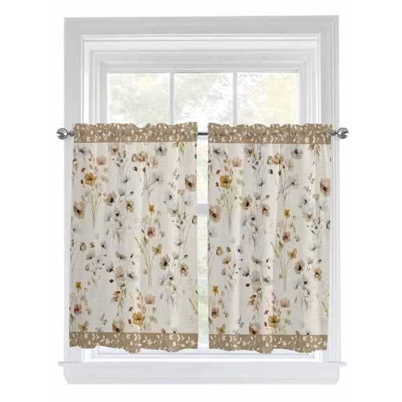 Vintage Spring Floral Bathroom Window Curtain, Farmhouse Botanical Rustic Light Filtering Coffee Kitchen Curtains, Bedroom Living Room Curtains 2 Panel 84"x54"