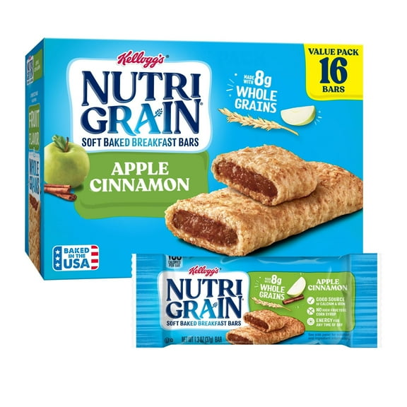 Nutri-Grain Soft Baked Breakfast Bars, Made with Whole Grains, Kids Snacks, Value Pack, Apple Cinnamon, 20.8oz Box (16 Bars)RDC14