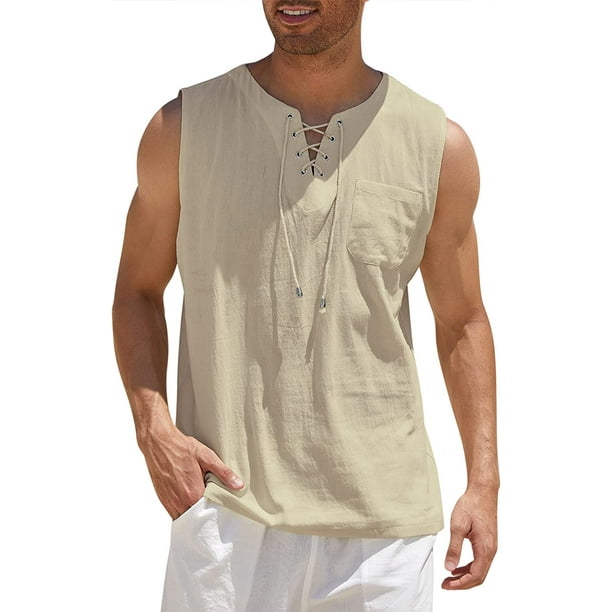 Coofandy Tank Tops Shirts for Men Beach Wear Cotton Linen Renaissance ...