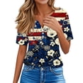thumbnail image 4 of Women’s Short Sleeve V Neck Top with Butterfly and Star Print Casual Loose Fit T Shirt for Everyday Wear Lightweight Pullover Blouse Dark Blue 2XL, 4 of 7
