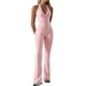 thumbnail image 2 of Mono Deportivo de Yoga para Mujer, Sin Mangas, con Escote en V, Ribete de Encaje y Cuello Halter, con Medias Acampanadas. Rosa XL, 2 of 10