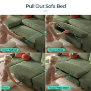 Linsy Home Plush Corduroy Sleeper Sofa Bed with Storage Chaise, Pull Out Couch Bed with USB, Cup Holder, Side Pocket, U Shaped Sectional Couches for Living Room, Apartment, Green