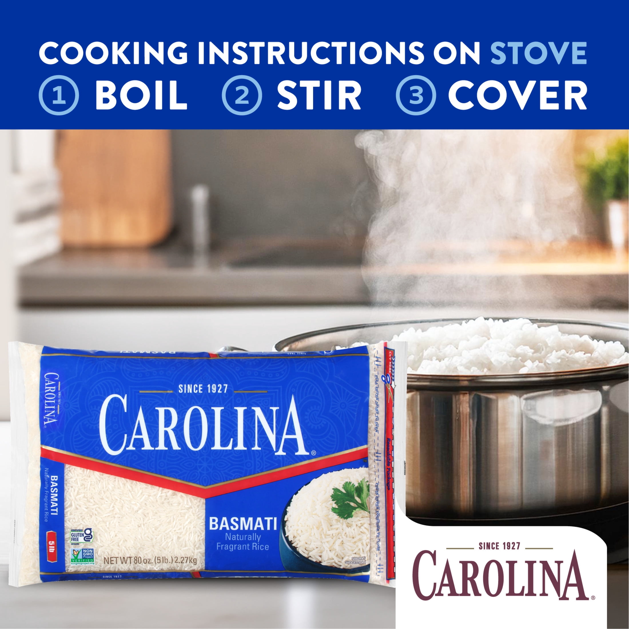 Carolina Basmati Rice, Fragrant Extra Long Grain, Gluten Free, 5 lb Bag