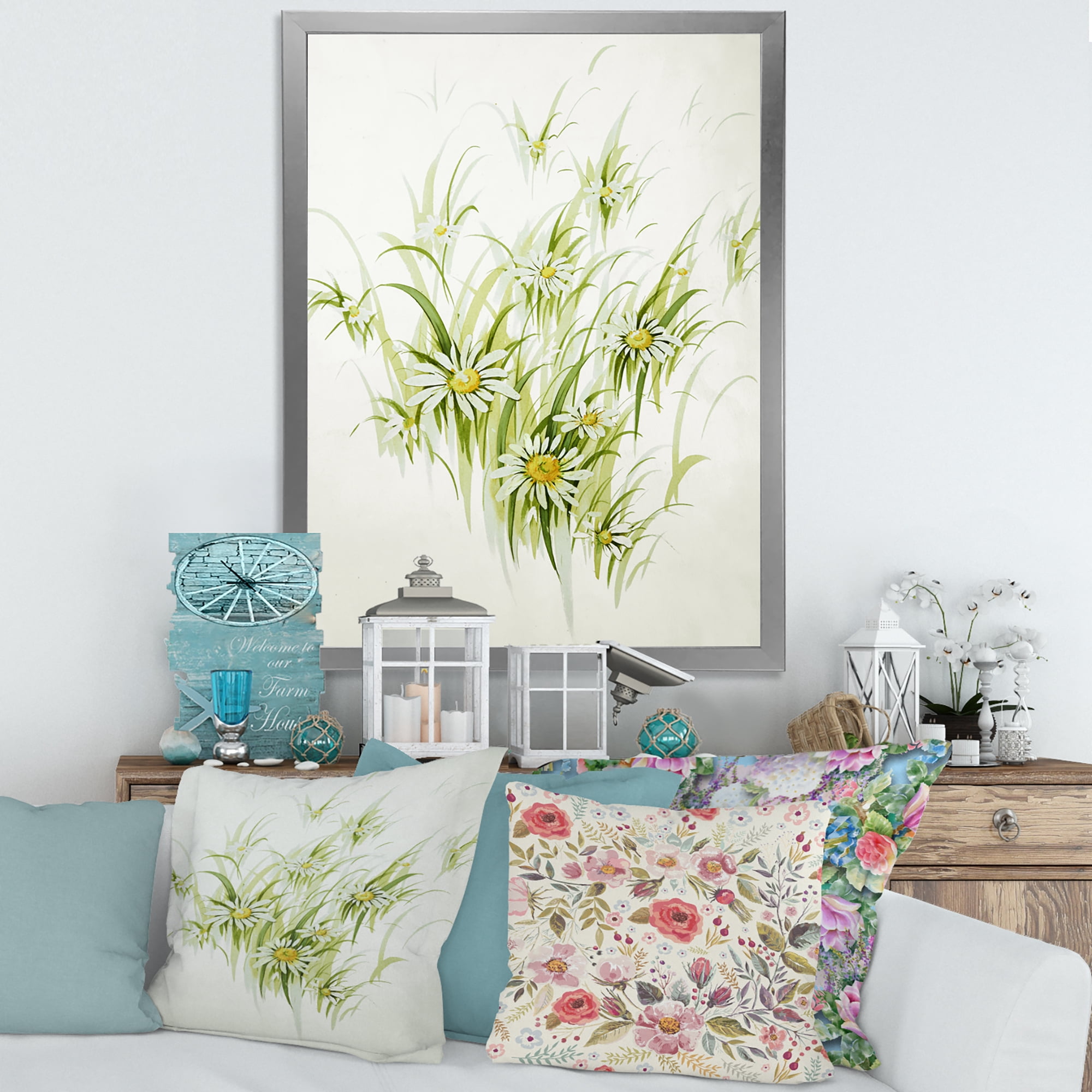 Designart 'Abstract Retro Drawing of Flowers I' Vintage Framed Art Print