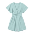 thumbnail image 4 of ZHYou Short Sleeve Jumpsuits for Women Cotton Flowy Loose V Neck Lightweight Casual Summer Short Rompers,Sky Blue,Size S, 4 of 6
