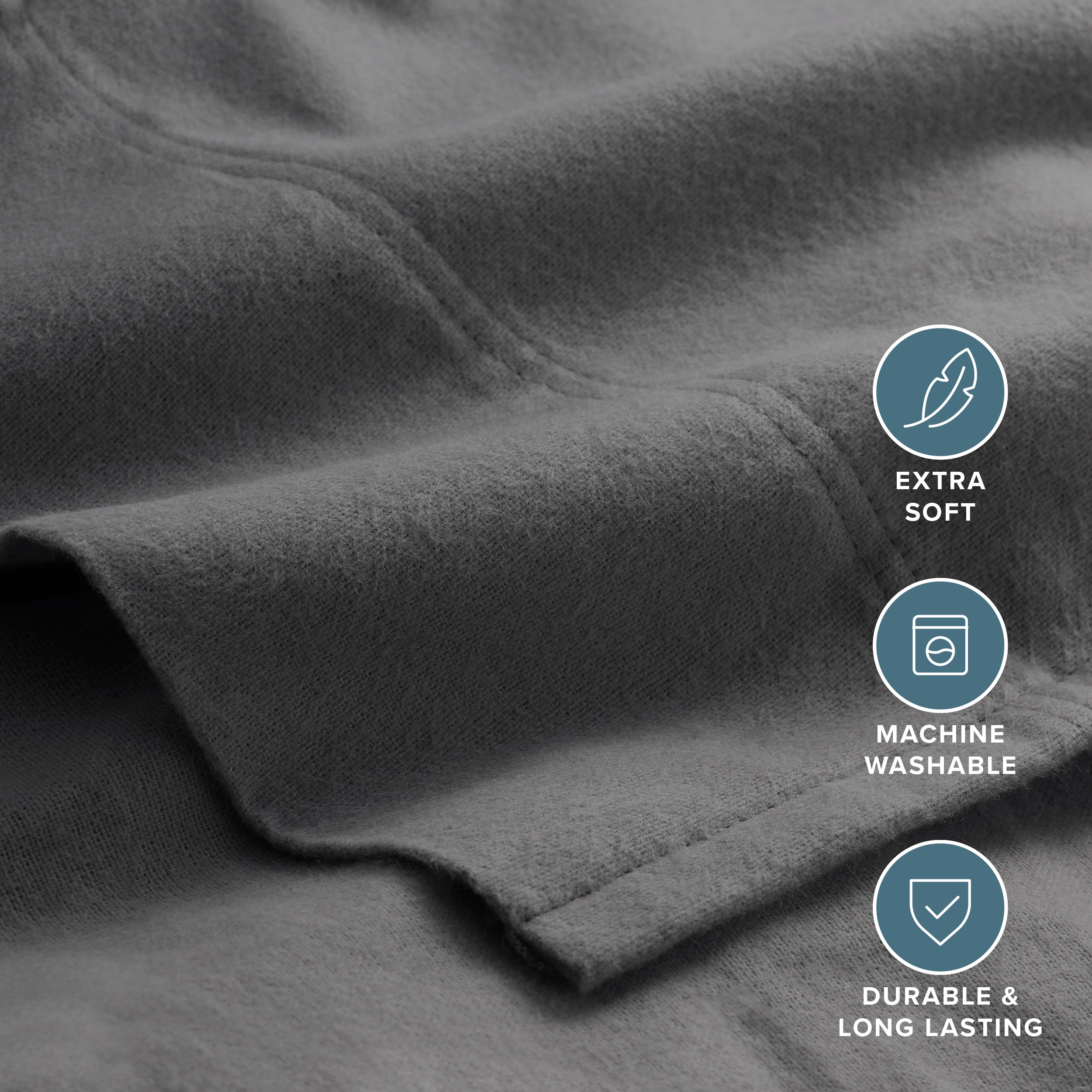 Bare Home Luxury 100% Cotton Flannel Queen Sheet Set, Gray photo 2