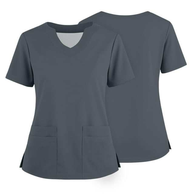 Ktyne Hauts de Sarrau pour Femmes Col en V Sarraus Médicaux Manches Courtes Extensible Uniforme d'Infirmière Haut de Sarrau Doux avec Poche Gris XXXXXL