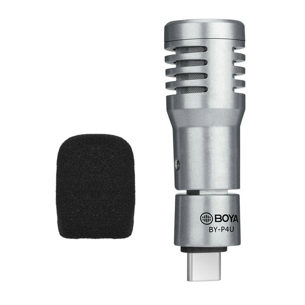 Cámara Micrófono BOYA BY-P4U Micrófono de condensador omnidireccional Mini micrófono con parabrisas Reemplazo de puerto tipo C para tabletas de teléfonos inteligentes Android Vlog Shooting Live Str BOYA Micrófono