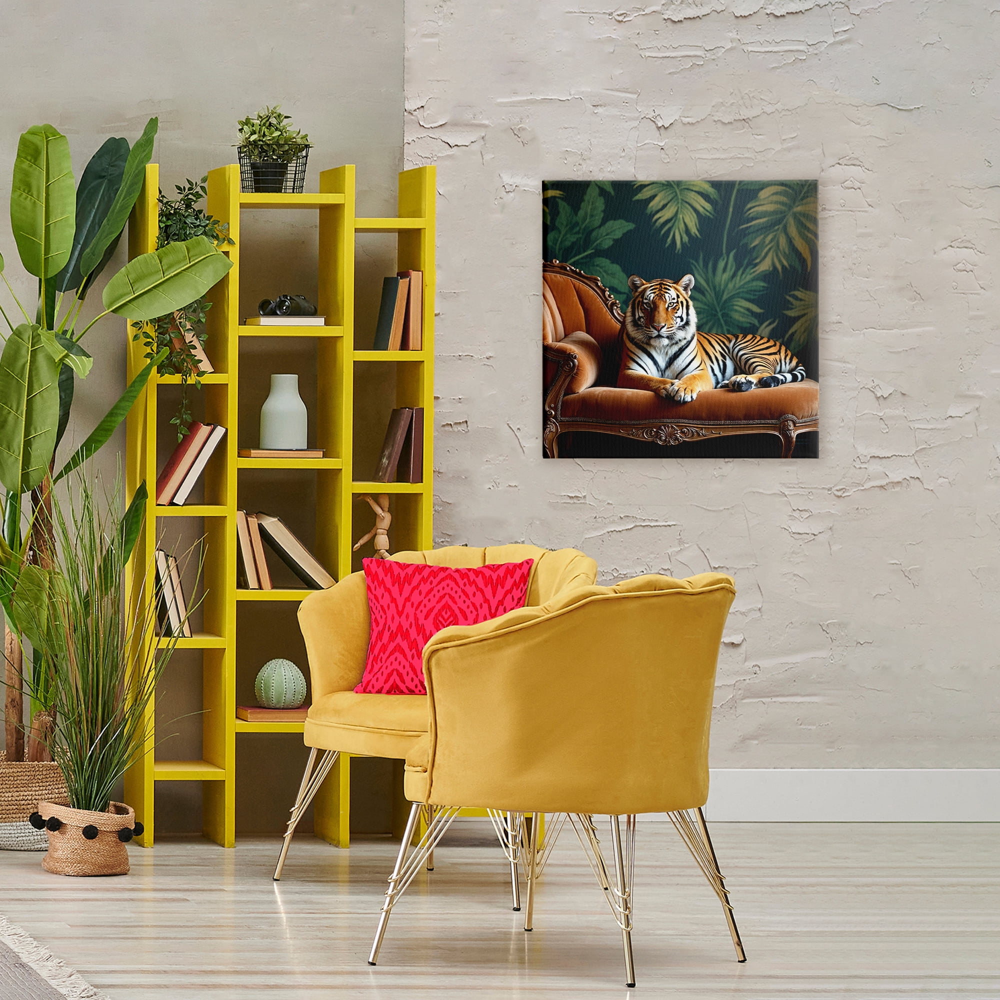 Tiger Lounging on Chaise Canvas Wall Art, design by Lettered and Lined