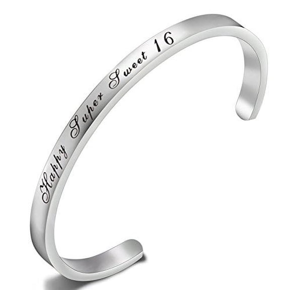 Birthday Gifts for Her Birthday Bracelets,12th Sweet Stainless Steel Engraved Cuff Bangle,Birthday Jewelry, Ideas