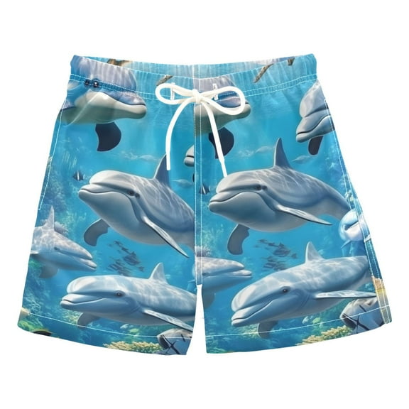 Dolphins in The Sea Boys Swim Trunks Quick Dry Boy Swim Shorts for 3-14 Years