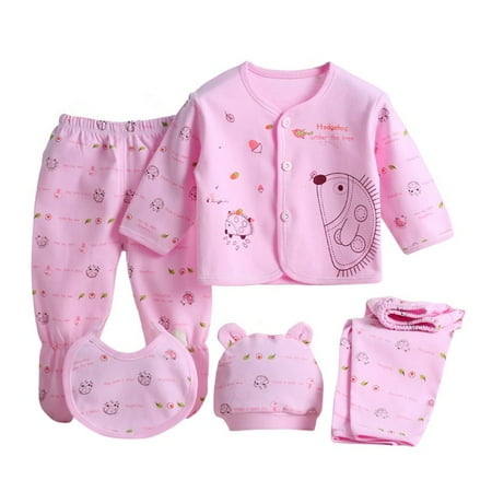 

Spree-5PCS Newborn 0-3M Boys Girls Baby Cotton Clothes Tops Hat Pants Suit Outfit Sets OneSize