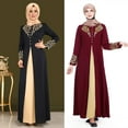 thumbnail image 2 of Elegant Printed Muslim Dresses Abayas Robe Patchwork with Button for Womens, 2 of 12
