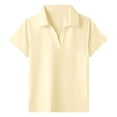 thumbnail image 3 of ZHOGXU Toddler Kids Girls Polo Shirt Solid Color Short Sleeve Lapel Breathable Lightweight Tee Top For Everyday Wear,Yellow,9-10 Years, 3 of 7