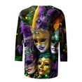 thumbnail image 4 of TrendVibe365 Mardi Gras Ladies Tops and Blouses 3/4 Sleeve Plus Size with Crew Neck Polyester Casual Mask Printed Mardi Gras Celebrations Blouse Tops for Mardi Gras Event Purple 3XL, 4 of 5