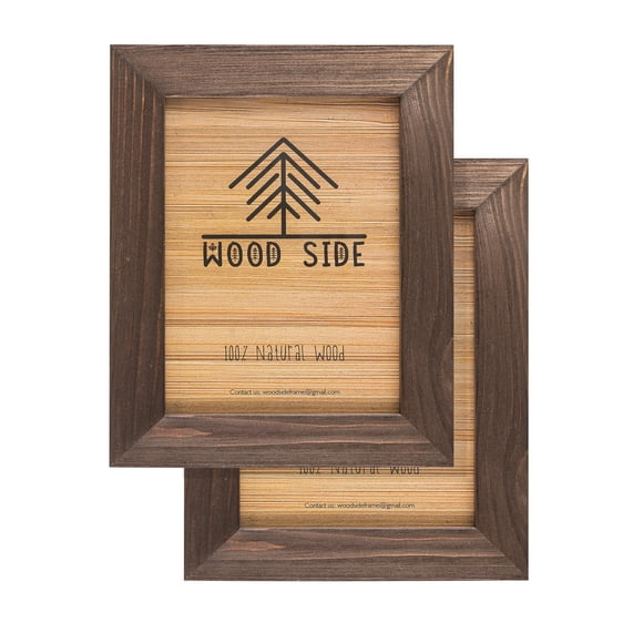 Rustic Wooden Picture Frame 5x7 In | 13x18 cm - Set of 2-100% Natural Eco Distressed Wood Real Glass Made for Wall Table Top Display - Brown